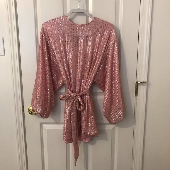 Boutique Pink Sequin Loosely Fitted Cocktail Dress - Picture 3 of 13